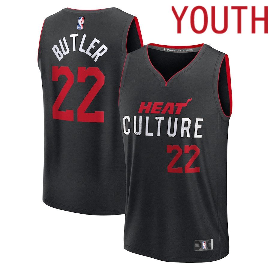 Youth Miami Heat 22 Jimmy Butler Fanatics Branded Black City Edition 2023-24 Fast Break NBA Jersey